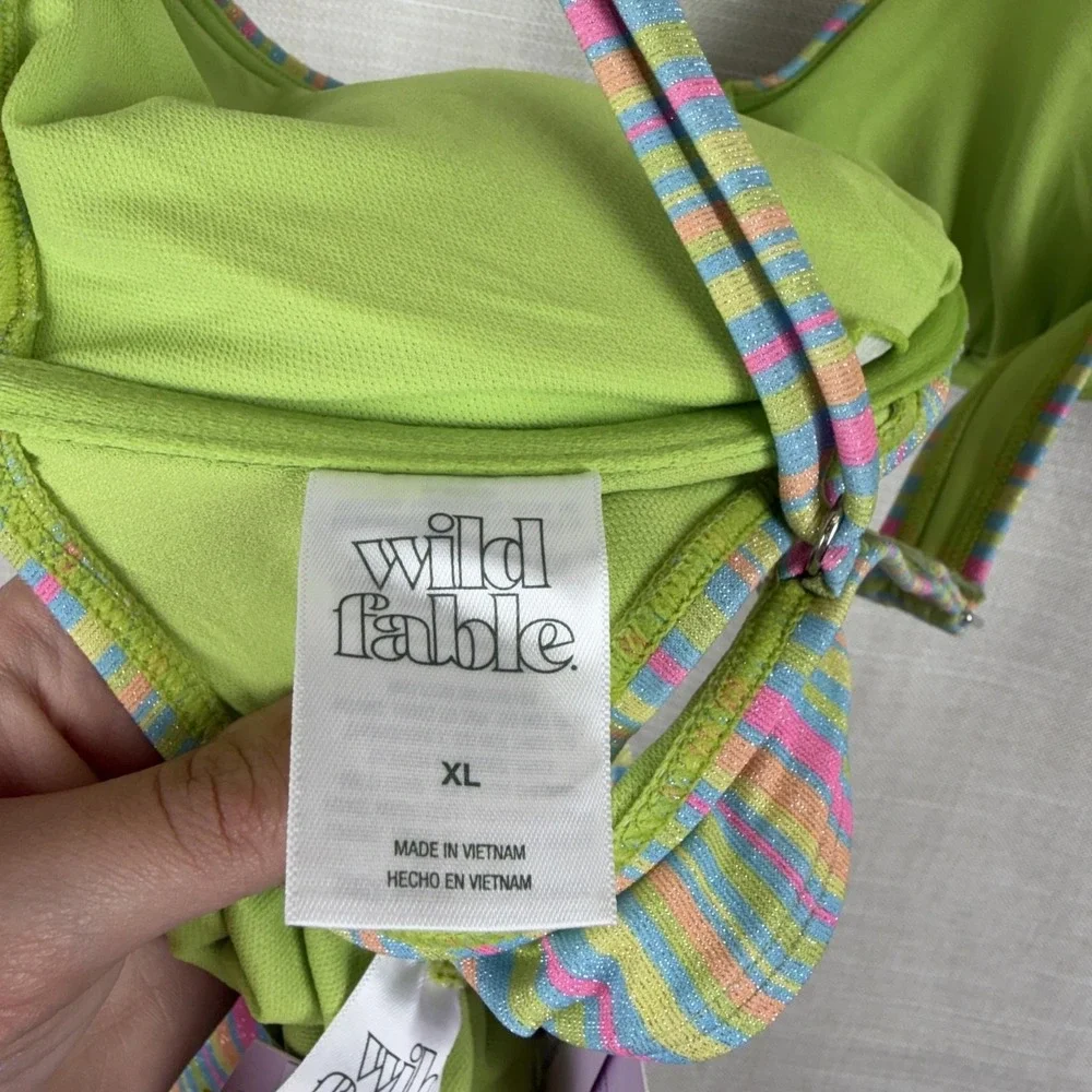 Wild‎ Fable Bikini Swimsuit Set Womens XL Multicolor Stripe Glitter 2 Piece NWT